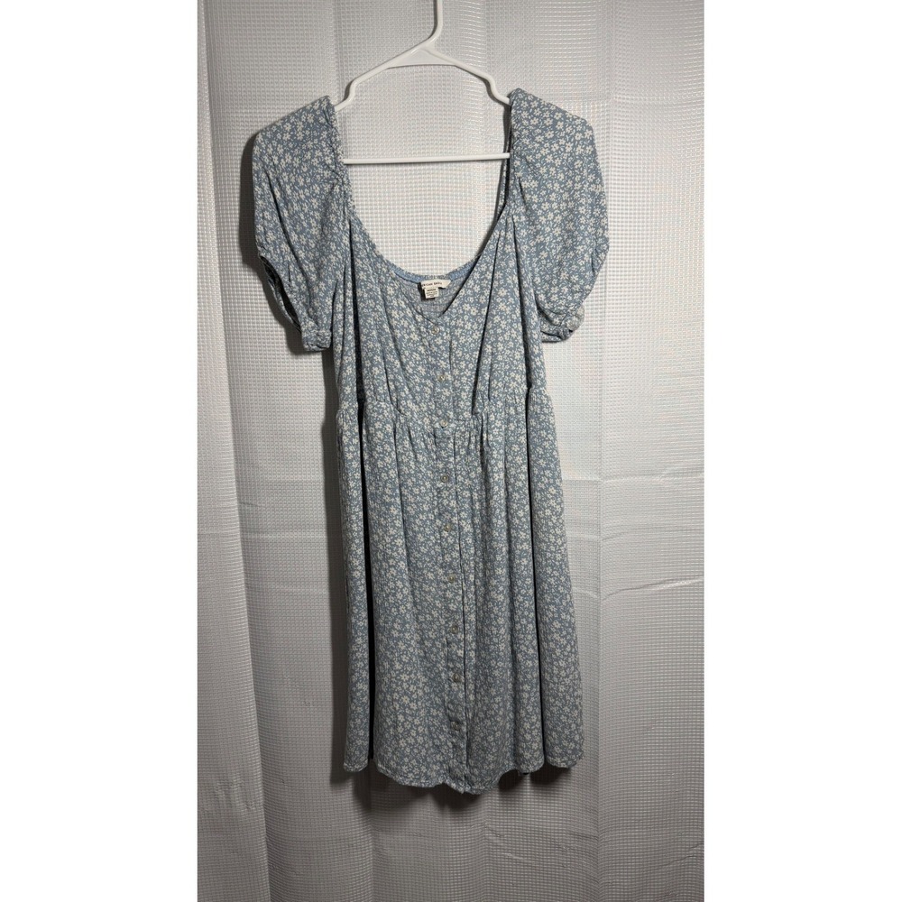 American Eagle Floral‎ Mini Dress Medium Blue Puff Sleeve Smocked Back